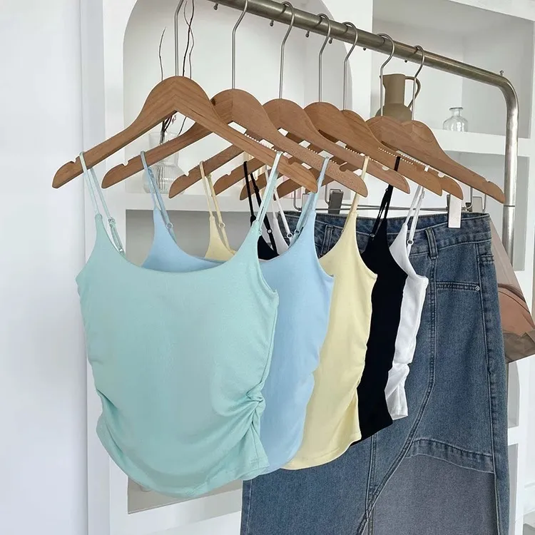 Women's Summer Cotton Camisole Top with Built-in Chest Pad - Sleeveless Pleated Tank Top for Casual Wear, Slimming Fit, Beautiful Back Design showcase 18