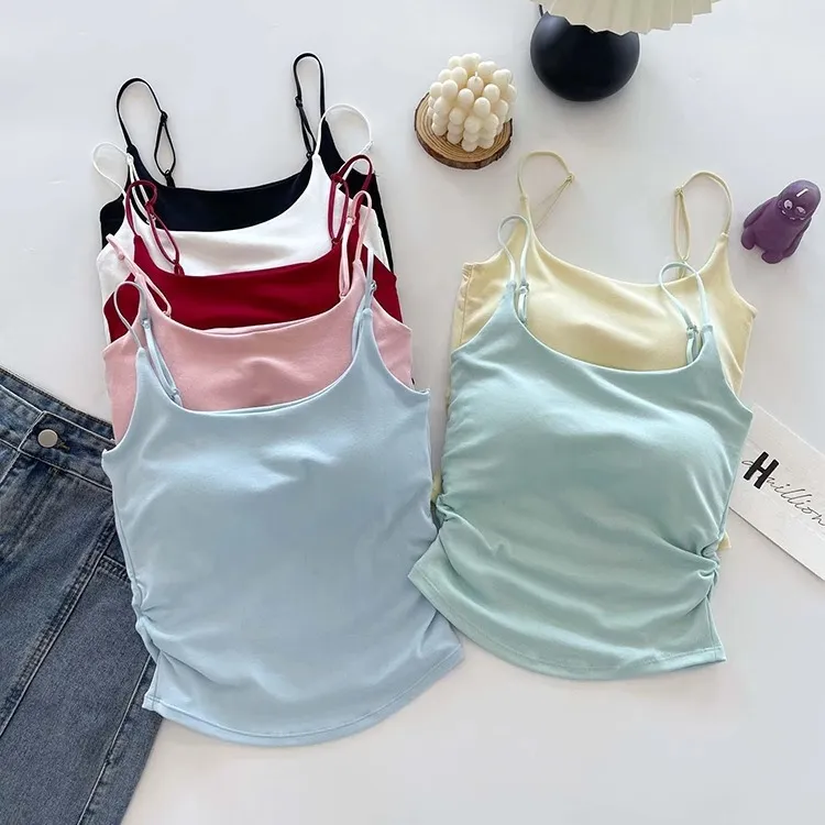 Women's Summer Cotton Camisole Top with Built-in Chest Pad - Sleeveless Pleated Tank Top for Casual Wear, Slimming Fit, Beautiful Back Design showcase 12