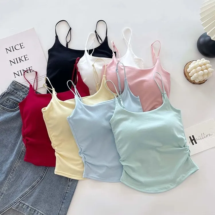 Women's Summer Cotton Camisole Top with Built-in Chest Pad - Sleeveless Pleated Tank Top for Casual Wear, Slimming Fit, Beautiful Back Design showcase 20