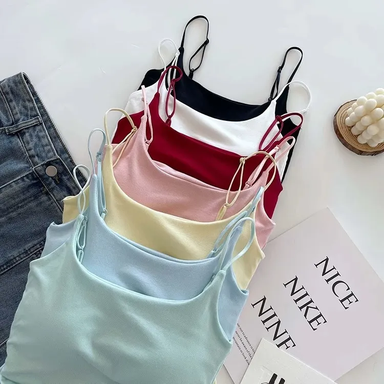 Women's Summer Cotton Camisole Top with Built-in Chest Pad - Sleeveless Pleated Tank Top for Casual Wear, Slimming Fit, Beautiful Back Design showcase 10