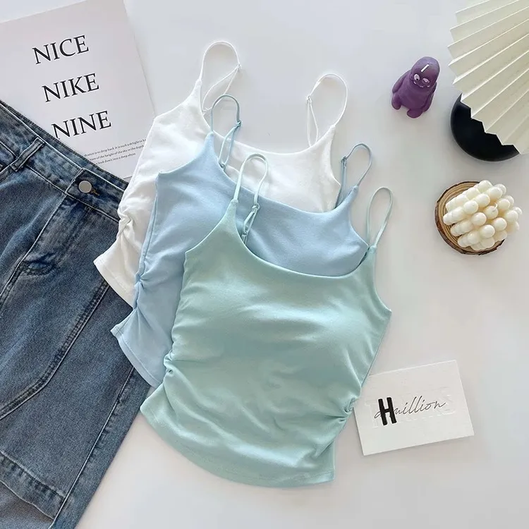 Women's Summer Cotton Camisole Top with Built-in Chest Pad - Sleeveless Pleated Tank Top for Casual Wear, Slimming Fit, Beautiful Back Design showcase 8