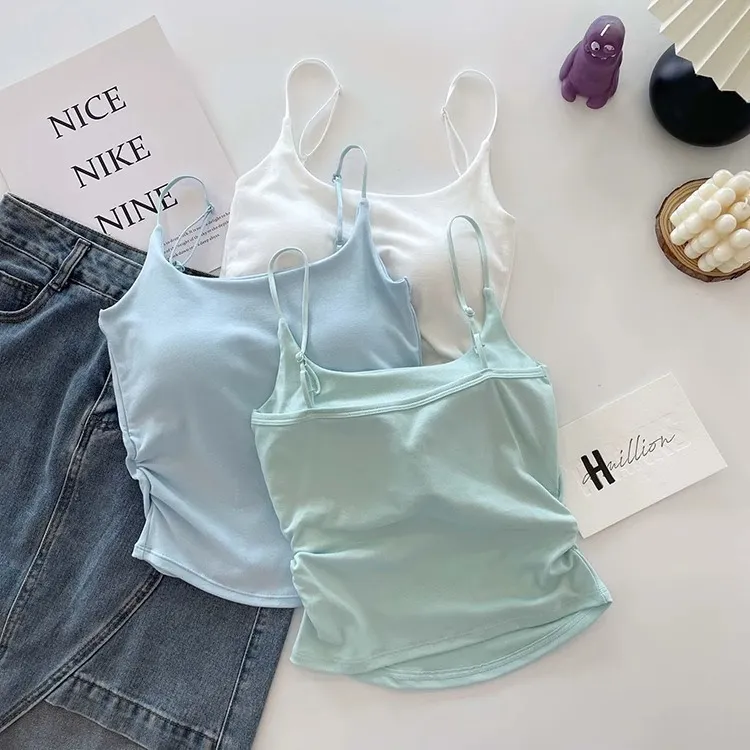 Women's Summer Cotton Camisole Top with Built-in Chest Pad - Sleeveless Pleated Tank Top for Casual Wear, Slimming Fit, Beautiful Back Design showcase 11