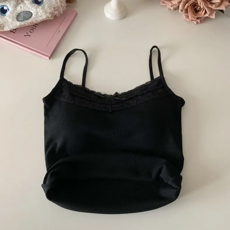 Women's Lace Camisole Top with Built-in Bra Pads - Sexy Sleeveless Bowknot Design Slim Fit Tank Top for Summer thumbnail 8