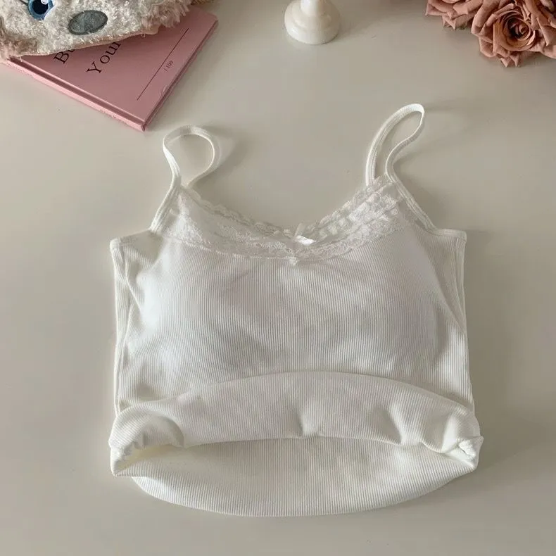 Women's Lace Camisole Top with Built-in Bra Pads - Sexy Sleeveless Bowknot Design Slim Fit Tank Top for Summer thumbnail 9