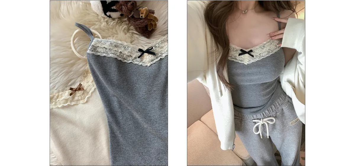 Women's Lace Camisole Top with Built-in Bra Pads - Sexy Sleeveless Bowknot Design Slim Fit Tank Top for Summer showcase 4