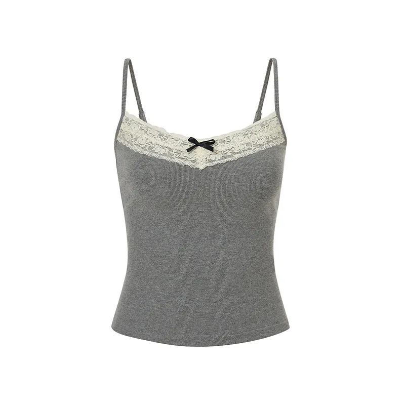 Women's Lace Camisole Top with Built-in Bra Pads - Sexy Sleeveless Bowknot Design Slim Fit Tank Top for Summer thumbnail 5