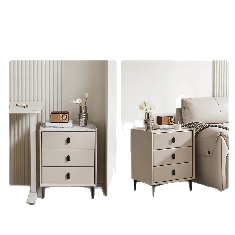 Modern Bedside Table with Light Luxury Feel - Slate Bedroom Nightstand with Storage Cabinet - Simple, High-End Design for Contemporary Bedrooms thumbnail 5
