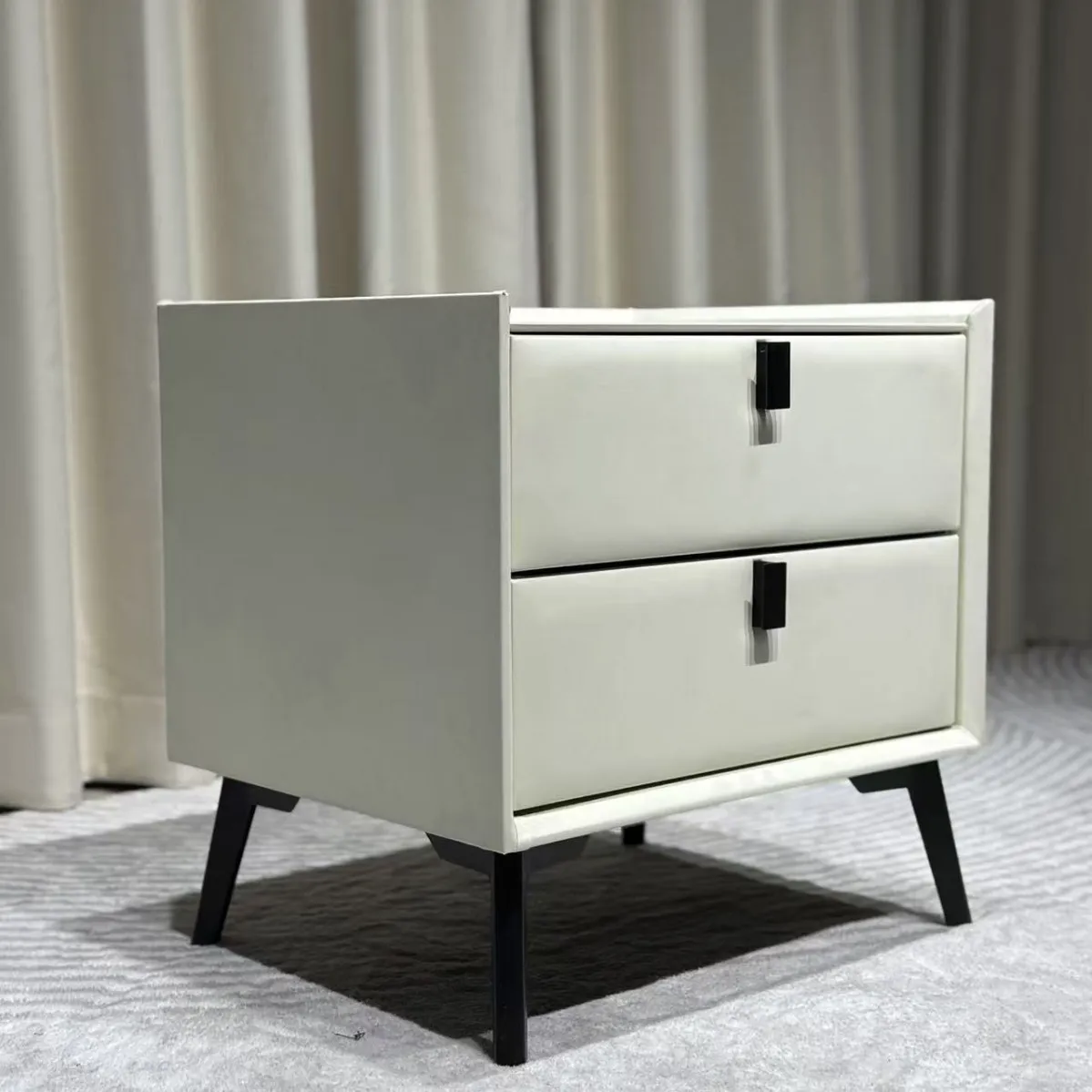 Modern Bedside Table with Light Luxury Feel - Slate Bedroom Nightstand with Storage Cabinet - Simple, High-End Design for Contemporary Bedrooms