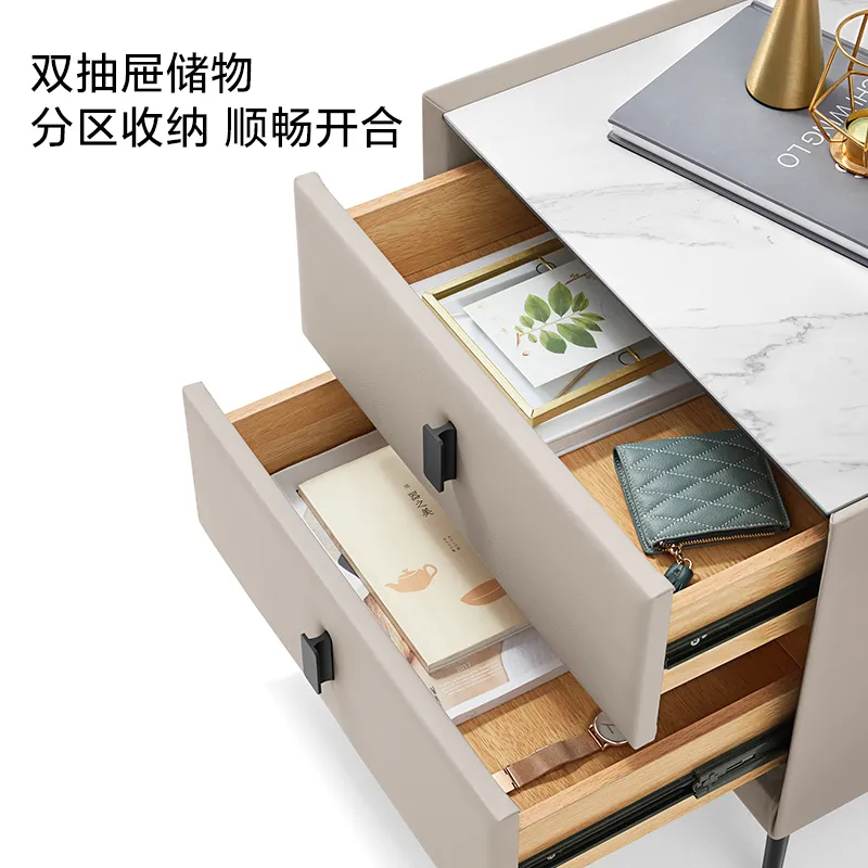 Modern Bedside Table with Light Luxury Feel - Slate Bedroom Nightstand with Storage Cabinet - Simple, High-End Design for Contemporary Bedrooms thumbnail 2