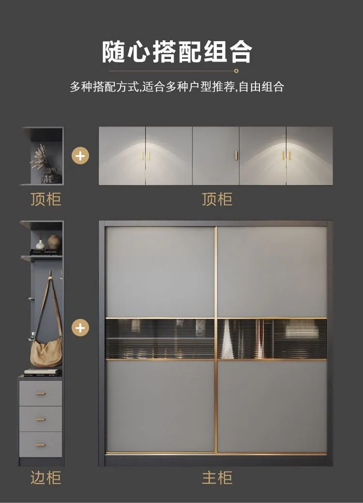 Modern Minimalist Wardrobe Closet for Home Bedroom - Nordic Style Sliding Door Master Bedroom Storage Cabinet Combination - Large Clothes Organizer showcase 7