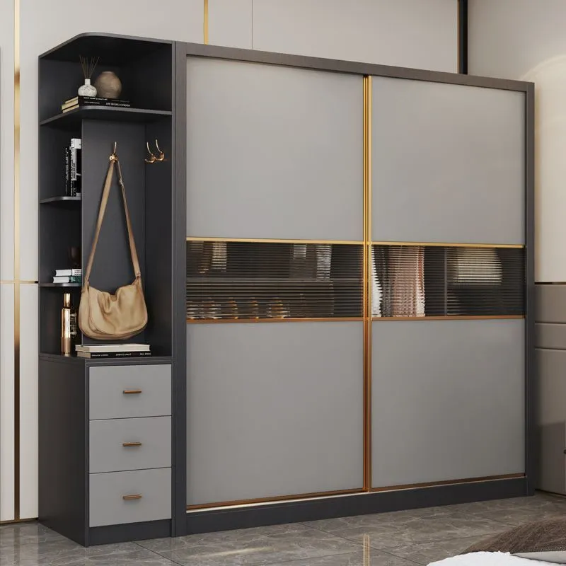 Modern Minimalist Wardrobe Closet for Home Bedroom - Nordic Style Sliding Door Master Bedroom Storage Cabinet Combination - Large Clothes Organizer thumbnail 4