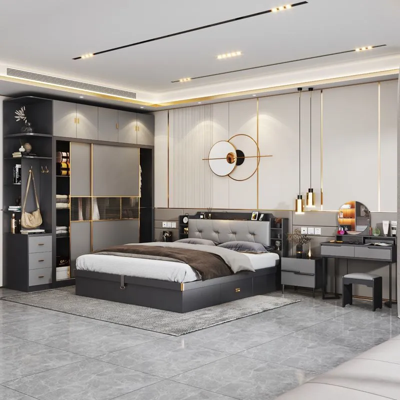 Modern Minimalist Wardrobe Closet for Home Bedroom - Nordic Style Sliding Door Master Bedroom Storage Cabinet Combination - Large Clothes Organizer thumbnail 2
