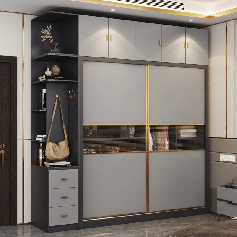 Modern Minimalist Wardrobe Closet for Home Bedroom - Nordic Style Sliding Door Master Bedroom Storage Cabinet Combination - Large Clothes Organizer thumbnail 3