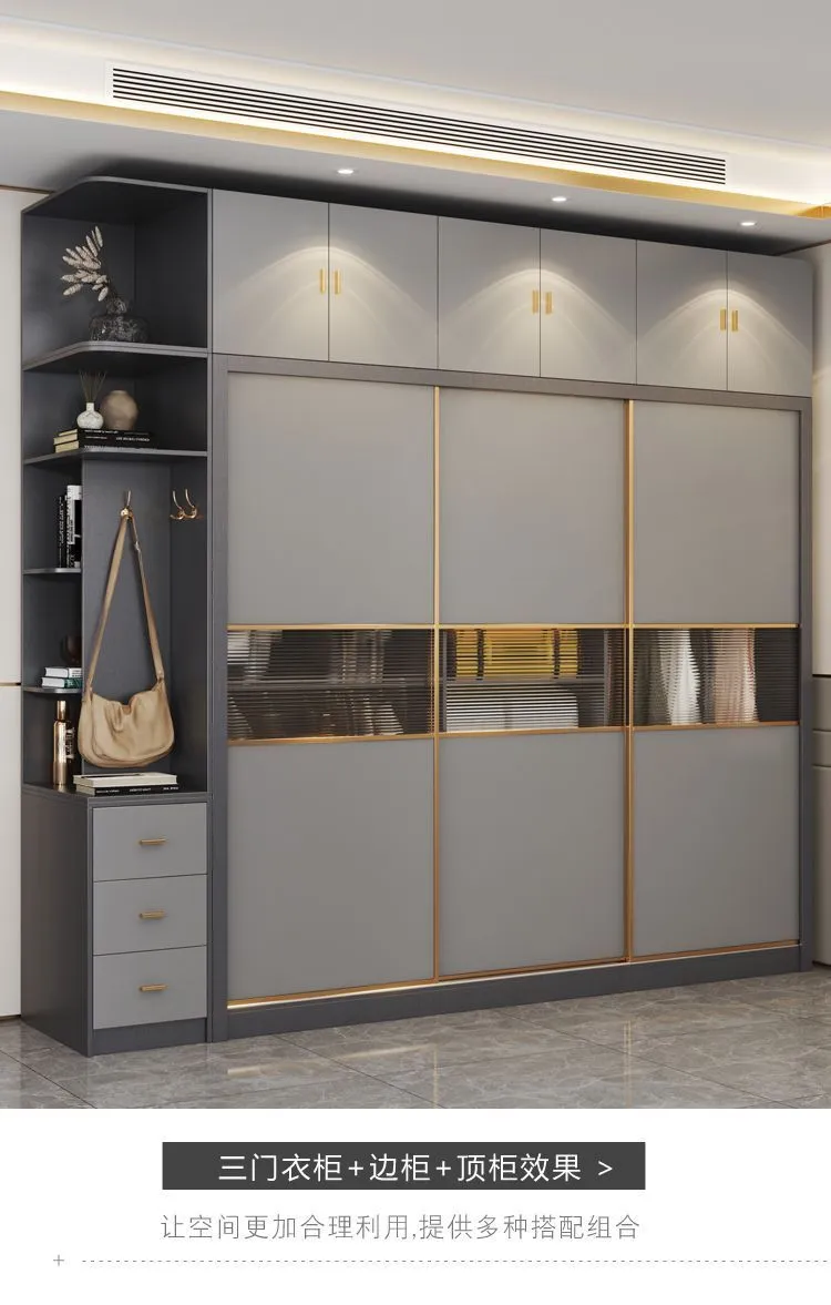 Modern Minimalist Wardrobe Closet for Home Bedroom - Nordic Style Sliding Door Master Bedroom Storage Cabinet Combination - Large Clothes Organizer showcase 20