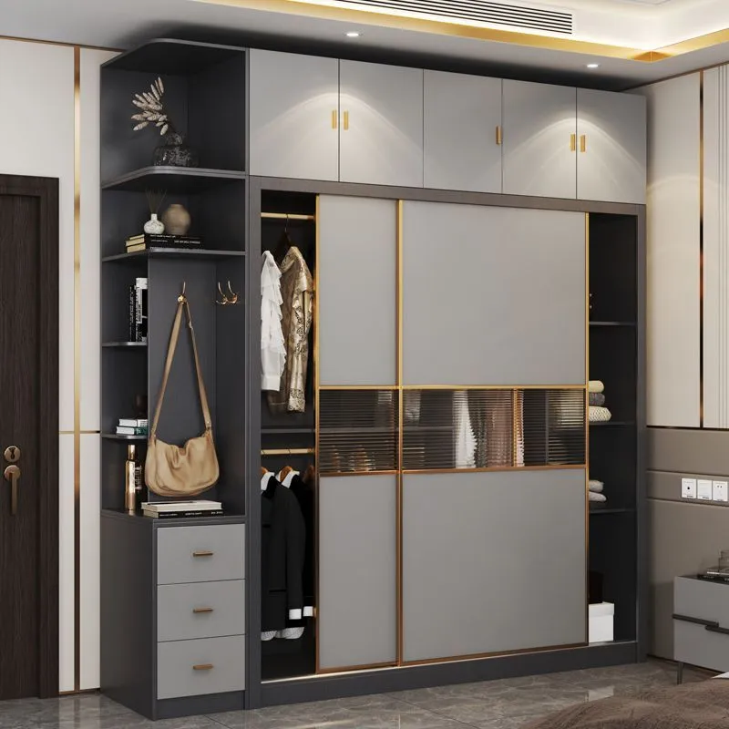 Modern Minimalist Wardrobe Closet for Home Bedroom - Nordic Style Sliding Door Master Bedroom Storage Cabinet Combination - Large Clothes Organizer