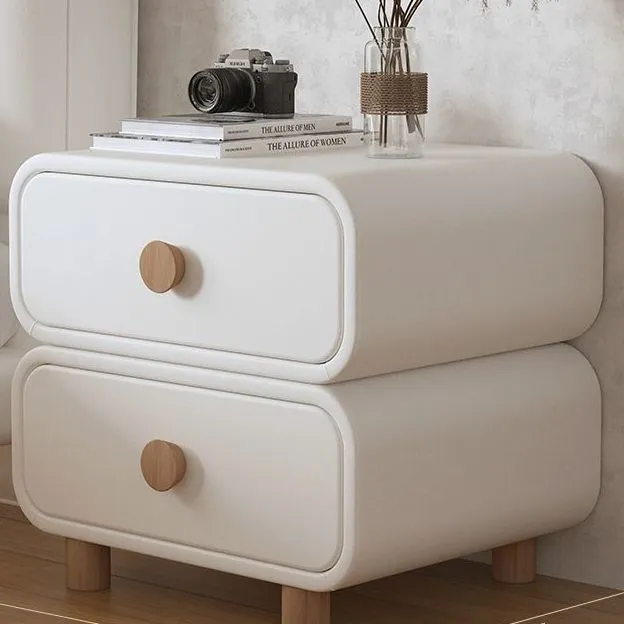 Modern Bedside Table Nightstand - Cream Leather Accent Cabinet with Solid Wood Frame - Simple, Installation-Free Style for Bedroom Storage thumbnail 10