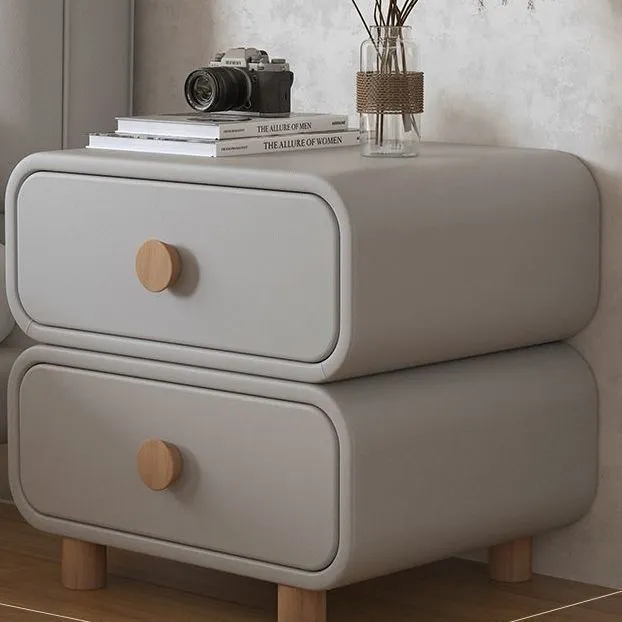 Modern Bedside Table Nightstand - Cream Leather Accent Cabinet with Solid Wood Frame - Simple, Installation-Free Style for Bedroom Storage thumbnail 6