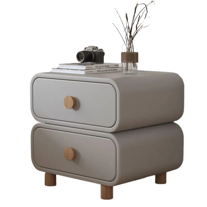 Modern Bedside Table Nightstand - Cream Leather Accent Cabinet with Solid Wood Frame - Simple, Installation-Free Style for Bedroom Storage thumbnail 5