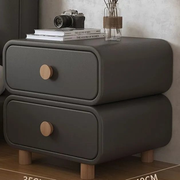Modern Bedside Table Nightstand - Cream Leather Accent Cabinet with Solid Wood Frame - Simple, Installation-Free Style for Bedroom Storage thumbnail 8