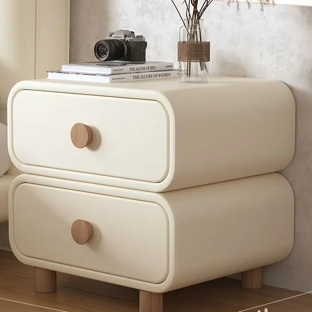 Modern Bedside Table Nightstand - Cream Leather Accent Cabinet with Solid Wood Frame - Simple, Installation-Free Style for Bedroom Storage thumbnail 7