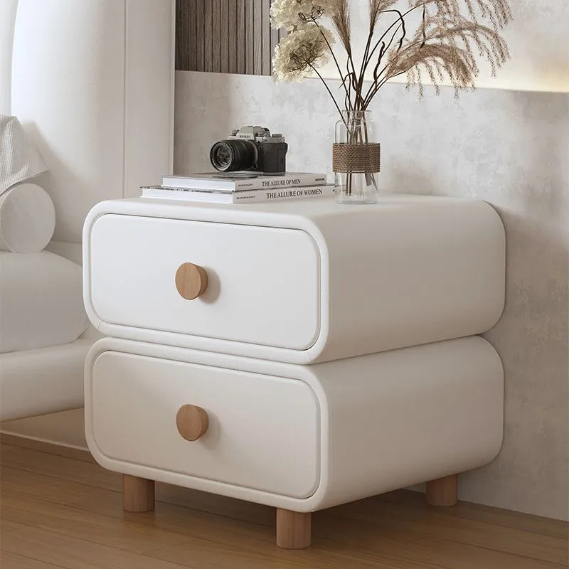 Modern Bedside Table Nightstand - Cream Leather Accent Cabinet with Solid Wood Frame - Simple, Installation-Free Style for Bedroom Storage thumbnail 2
