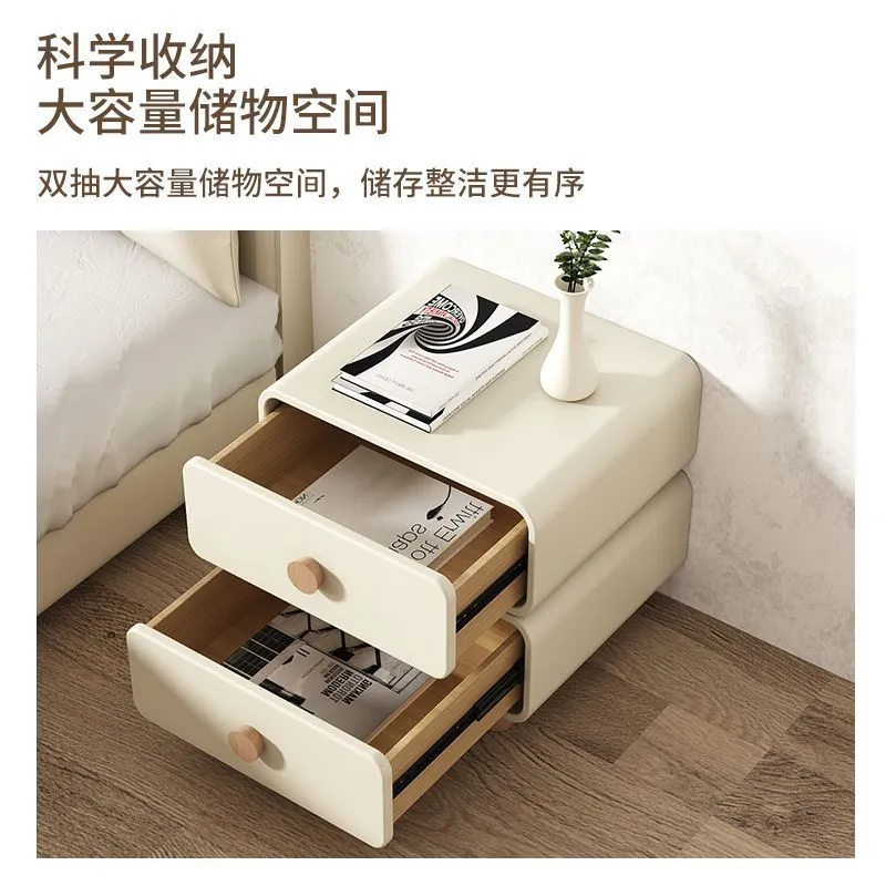 Modern Bedside Table Nightstand - Cream Leather Accent Cabinet with Solid Wood Frame - Simple, Installation-Free Style for Bedroom Storage thumbnail 4