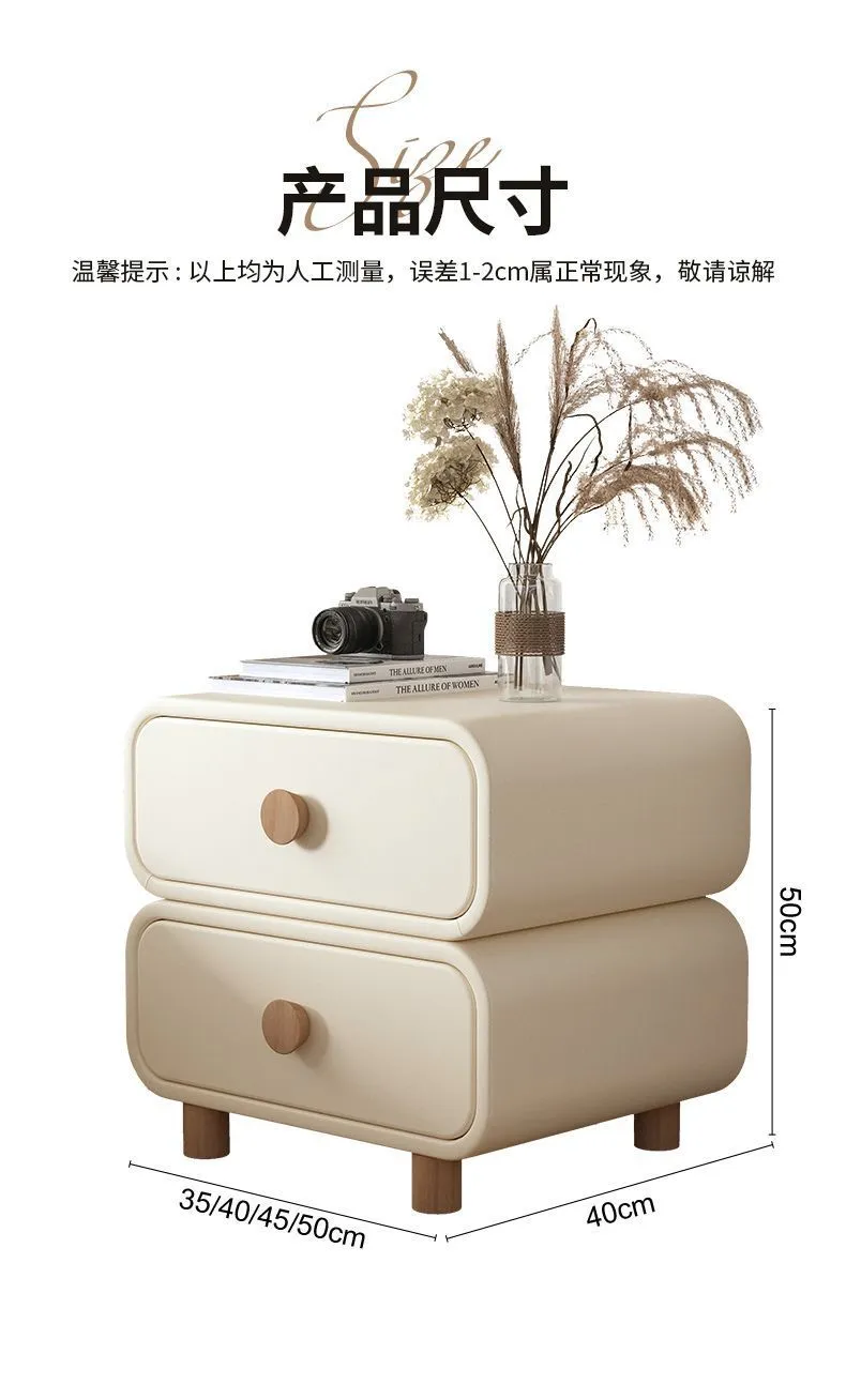 Modern Bedside Table Nightstand - Cream Leather Accent Cabinet with Solid Wood Frame - Simple, Installation-Free Style for Bedroom Storage showcase 14