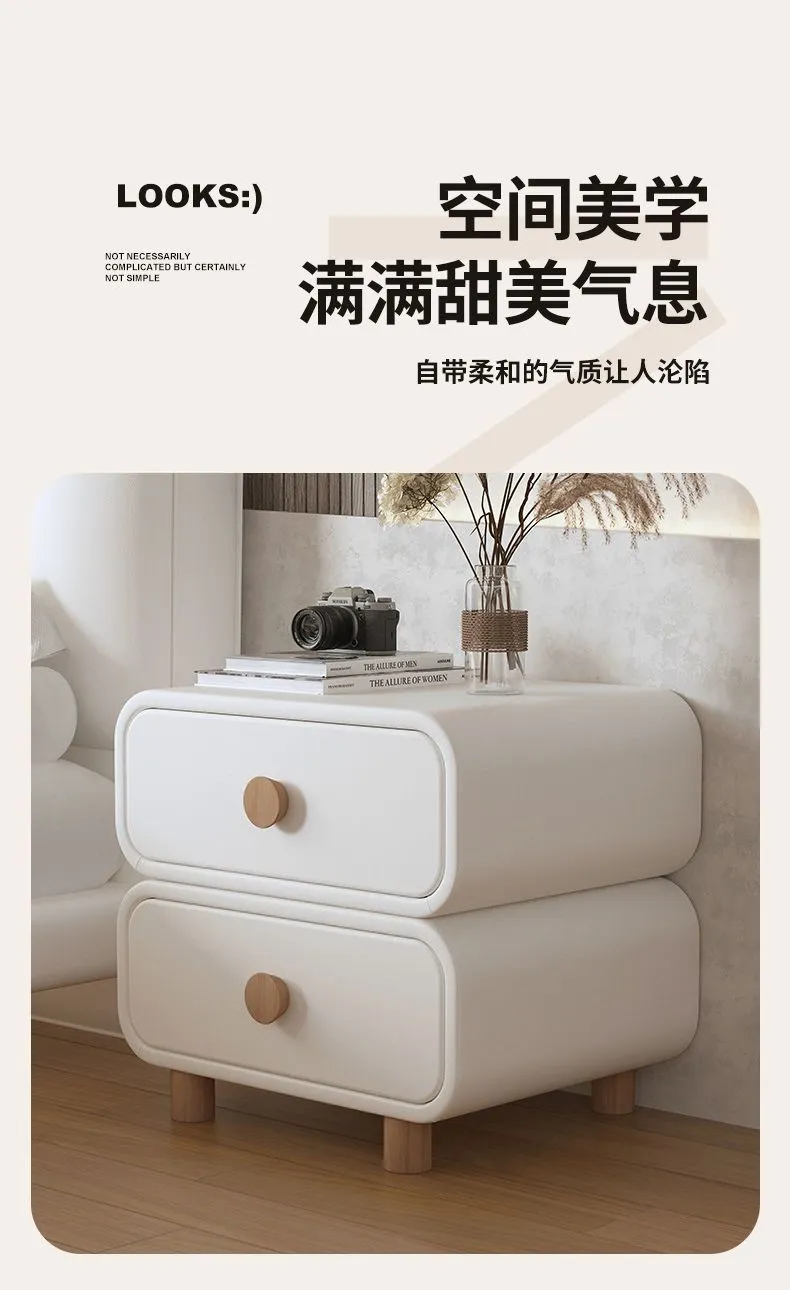 Modern Bedside Table Nightstand - Cream Leather Accent Cabinet with Solid Wood Frame - Simple, Installation-Free Style for Bedroom Storage showcase 10