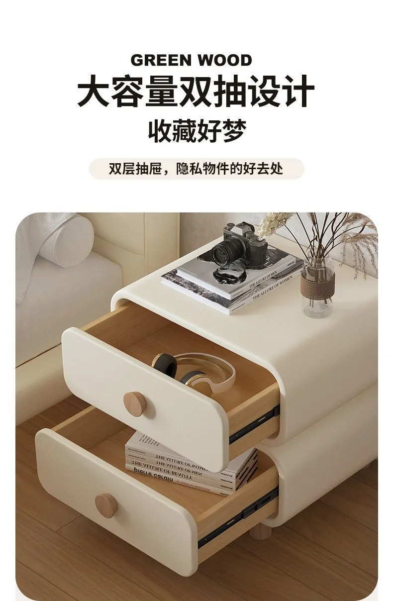 Modern Bedside Table Nightstand - Cream Leather Accent Cabinet with Solid Wood Frame - Simple, Installation-Free Style for Bedroom Storage showcase 12