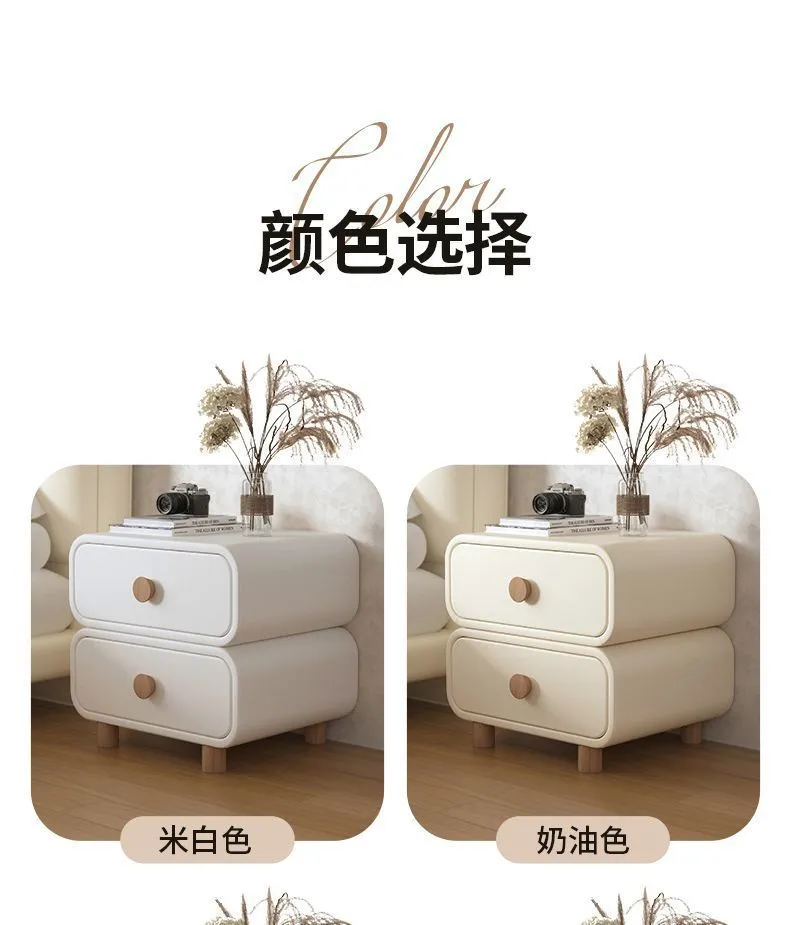 Modern Bedside Table Nightstand - Cream Leather Accent Cabinet with Solid Wood Frame - Simple, Installation-Free Style for Bedroom Storage showcase 6