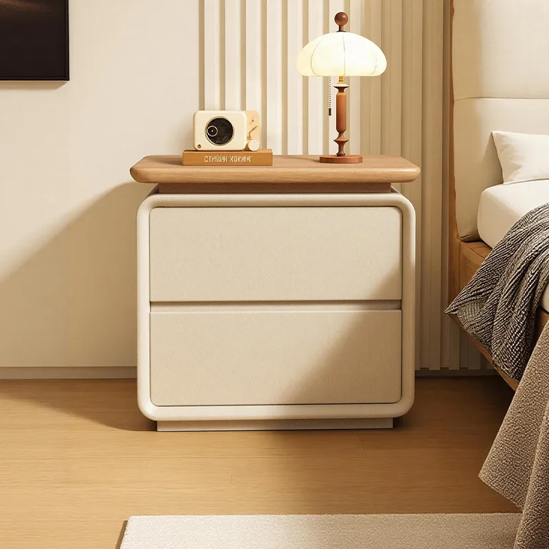 Solid Wood Bedside Table Cream Style - Small High-End Natural Wood Nightstand Storage Cabinet for Home Bedroom - 2025 New Model