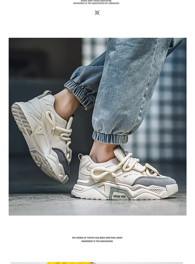 Men's Thick Sole White Casual Running Shoes - 2025 Spring Fashion Sneakers - Hong Kong Style Height Increasing Dad Shoes - Comfortable Sport Trbottomy showcase 5