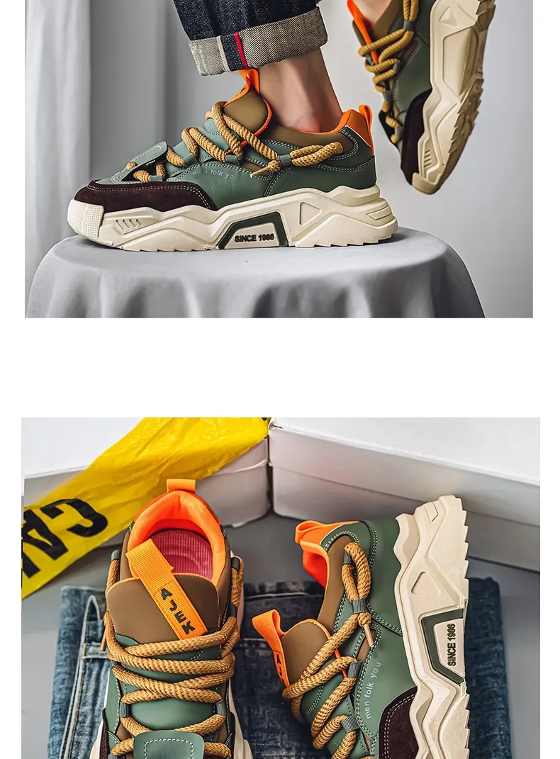 Men's Thick Sole White Casual Running Shoes - 2025 Spring Fashion Sneakers - Hong Kong Style Height Increasing Dad Shoes - Comfortable Sport Trbottomy showcase 14