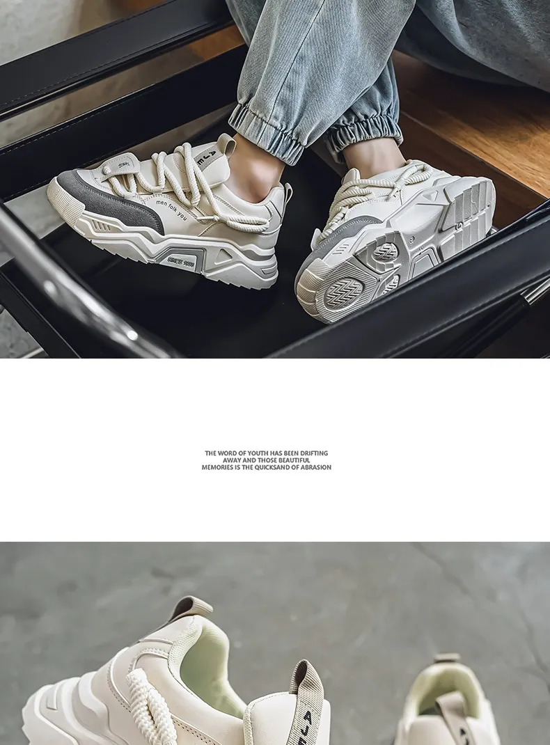 Men's Thick Sole White Casual Running Shoes - 2025 Spring Fashion Sneakers - Hong Kong Style Height Increasing Dad Shoes - Comfortable Sport Trbottomy showcase 8