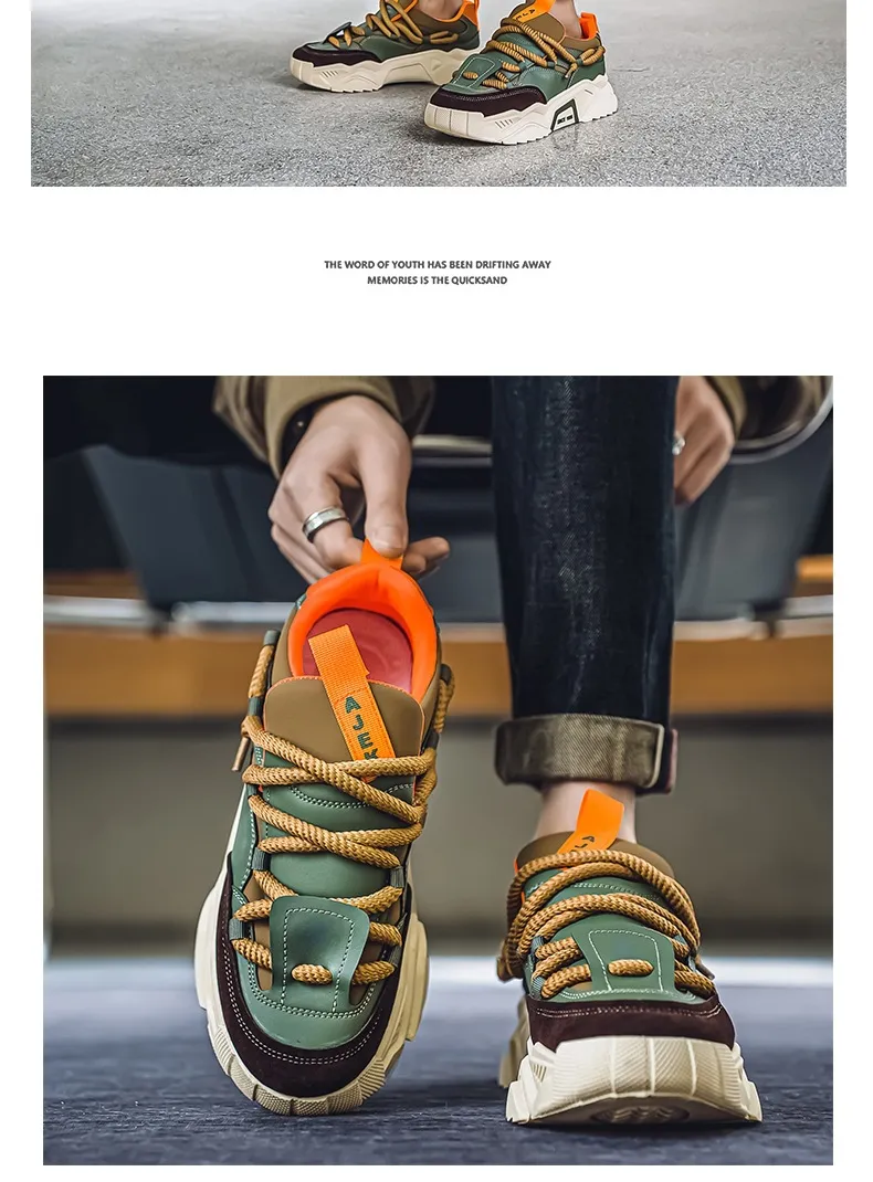 Men's Thick Sole White Casual Running Shoes - 2025 Spring Fashion Sneakers - Hong Kong Style Height Increasing Dad Shoes - Comfortable Sport Trbottomy showcase 11