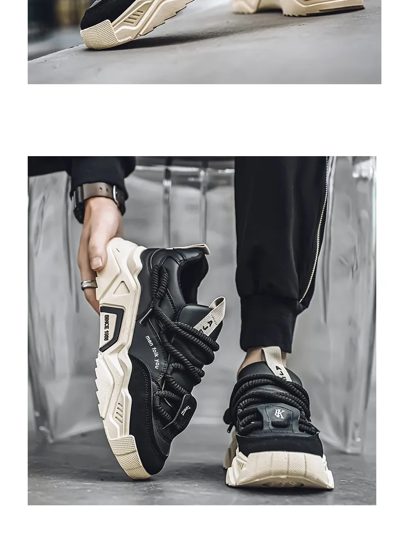 Men's Thick Sole White Casual Running Shoes - 2025 Spring Fashion Sneakers - Hong Kong Style Height Increasing Dad Shoes - Comfortable Sport Trbottomy showcase 20