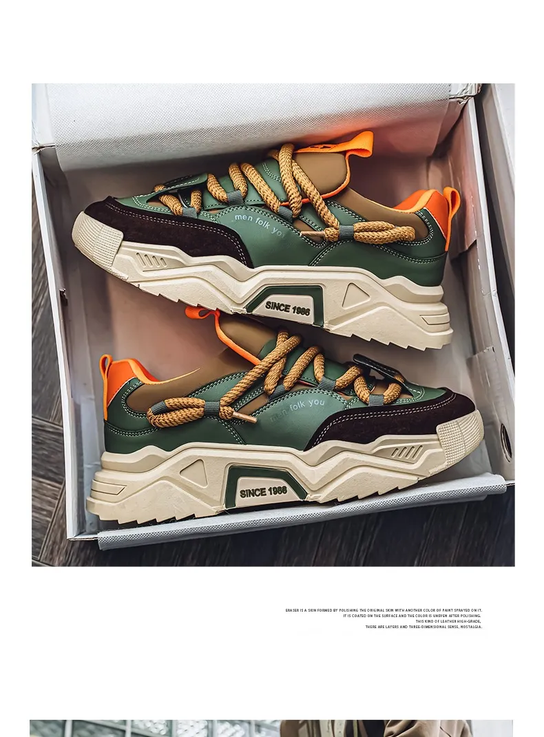 Men's Thick Sole White Casual Running Shoes - 2025 Spring Fashion Sneakers - Hong Kong Style Height Increasing Dad Shoes - Comfortable Sport Trbottomy showcase 12