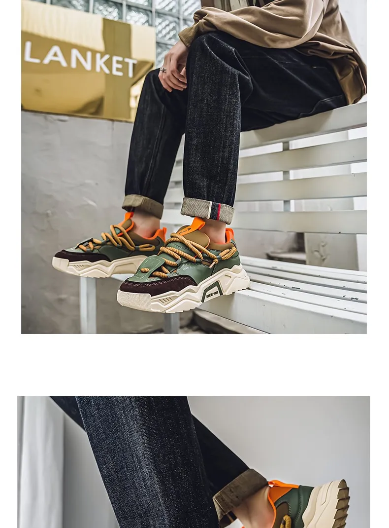 Men's Thick Sole White Casual Running Shoes - 2025 Spring Fashion Sneakers - Hong Kong Style Height Increasing Dad Shoes - Comfortable Sport Trbottomy showcase 13