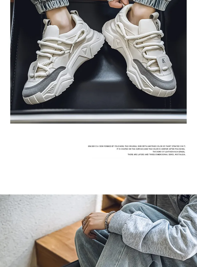 Men's Thick Sole White Casual Running Shoes - 2025 Spring Fashion Sneakers - Hong Kong Style Height Increasing Dad Shoes - Comfortable Sport Trbottomy showcase 7