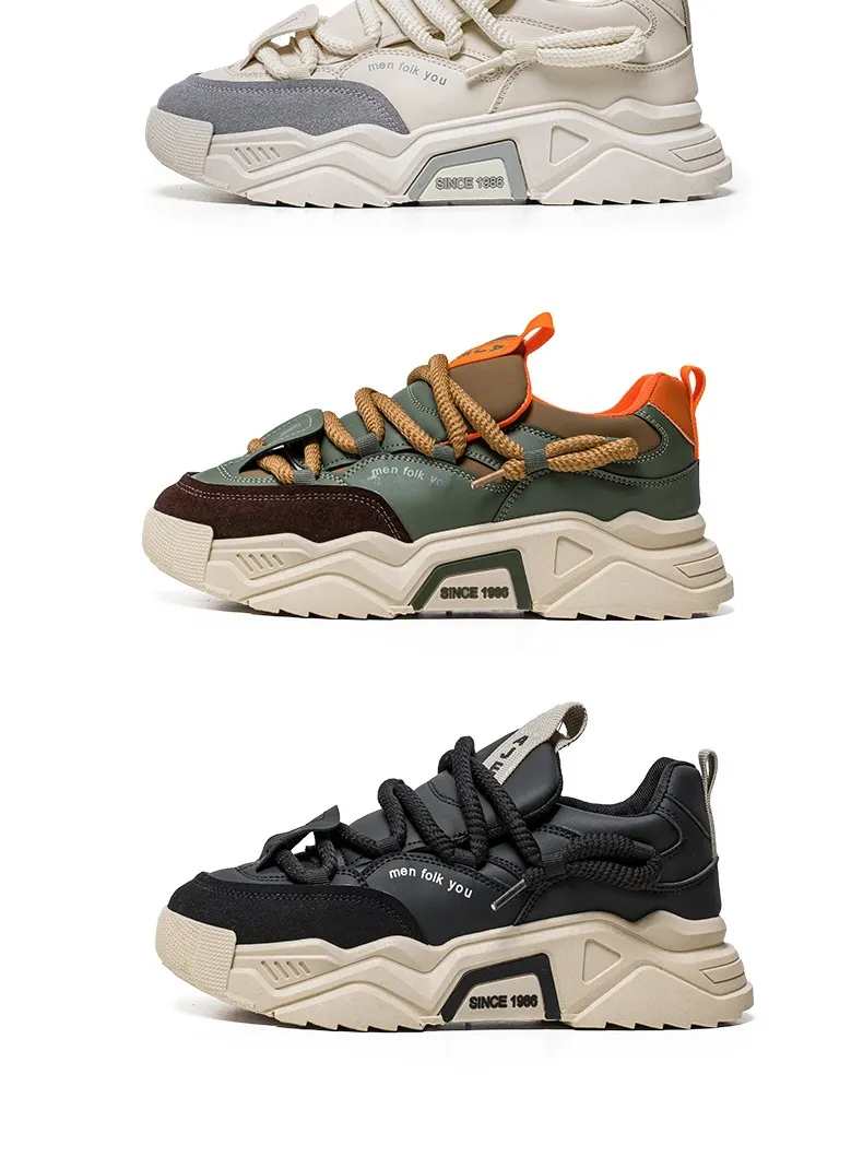 Men's Thick Sole White Casual Running Shoes - 2025 Spring Fashion Sneakers - Hong Kong Style Height Increasing Dad Shoes - Comfortable Sport Trbottomy showcase 3
