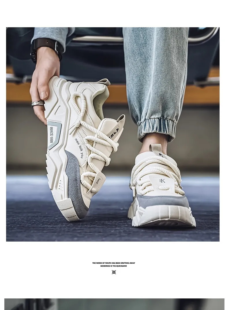 Men's Thick Sole White Casual Running Shoes - 2025 Spring Fashion Sneakers - Hong Kong Style Height Increasing Dad Shoes - Comfortable Sport Trbottomy showcase 1