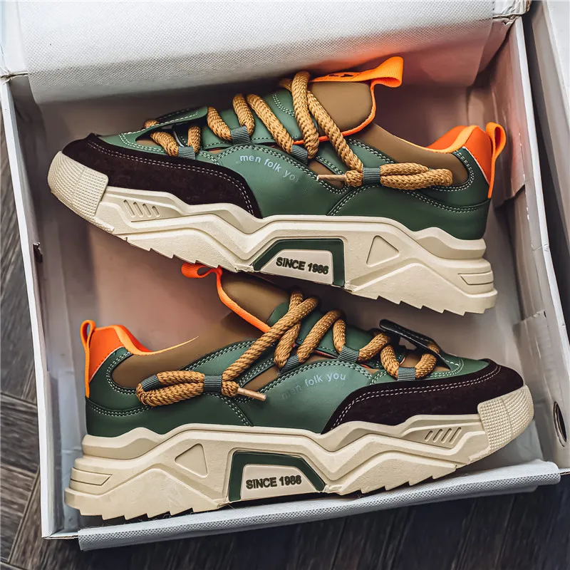 Men's Thick Sole White Casual Running Shoes - 2025 Spring Fashion Sneakers - Hong Kong Style Height Increasing Dad Shoes - Comfortable Sport Trbottomy thumbnail 7