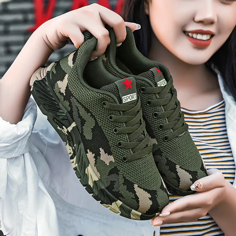 Camouflage Sneakers for Men and Women - Outdoor Hiking, Construction, Work Shoes - All Season, Spring, Summer, Autumn, Winter - Olive Green thumbnail 1