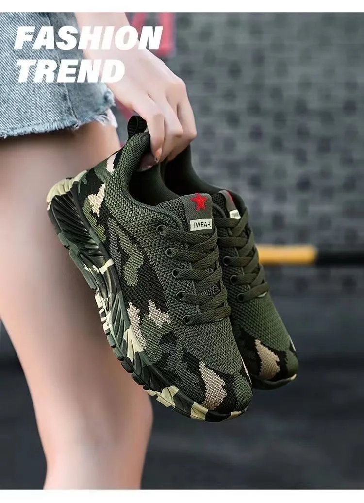 Camouflage Sneakers for Men and Women - Outdoor Hiking, Construction, Work Shoes - All Season, Spring, Summer, Autumn, Winter - Olive Green showcase 3