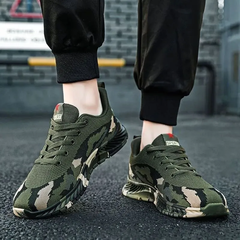 Camouflage Sneakers for Men and Women - Outdoor Hiking, Construction, Work Shoes - All Season, Spring, Summer, Autumn, Winter - Olive Green thumbnail 4