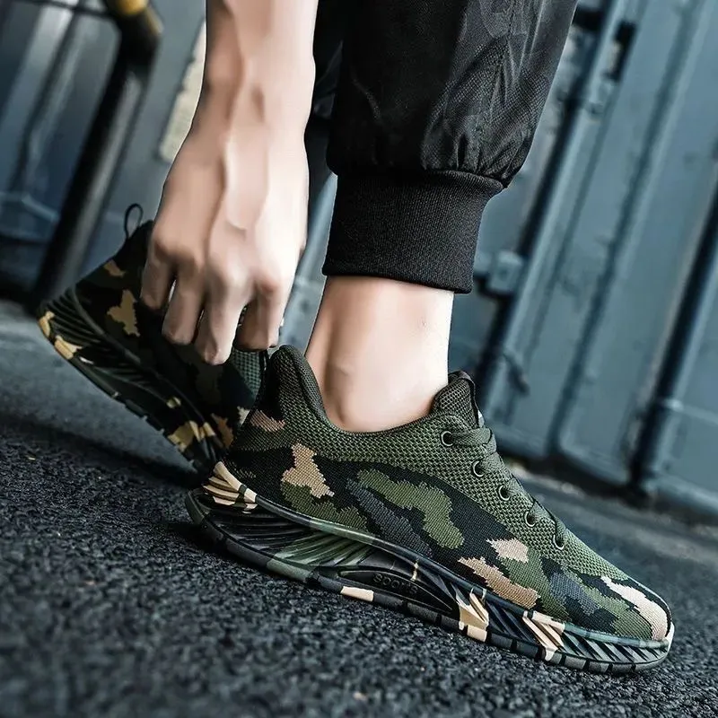 Camouflage Sneakers for Men and Women - Outdoor Hiking, Construction, Work Shoes - All Season, Spring, Summer, Autumn, Winter - Olive Green thumbnail 2