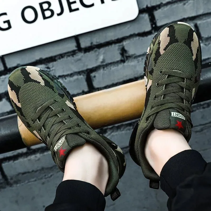 Camouflage Sneakers for Men and Women - Outdoor Hiking, Construction, Work Shoes - All Season, Spring, Summer, Autumn, Winter - Olive Green thumbnail 3