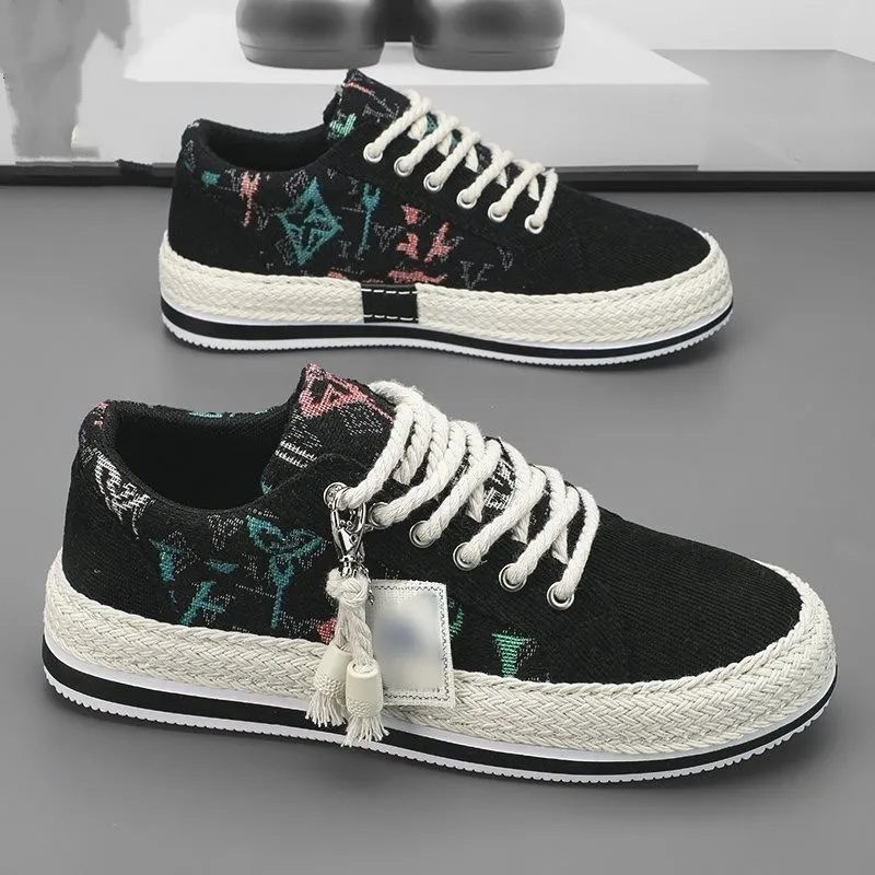 Men's Casual Canvas Shoes Breathable Lightweight Corduroy Loafers Old Beijing Style Flat Shoes Trendy Walking Sneakers for Spring thumbnail 2
