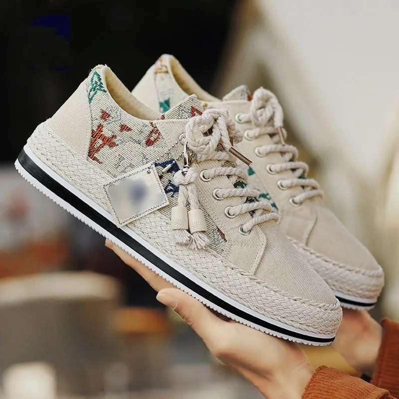 Men's Casual Canvas Shoes Breathable Lightweight Corduroy Loafers Old Beijing Style Flat Shoes Trendy Walking Sneakers for Spring thumbnail 4