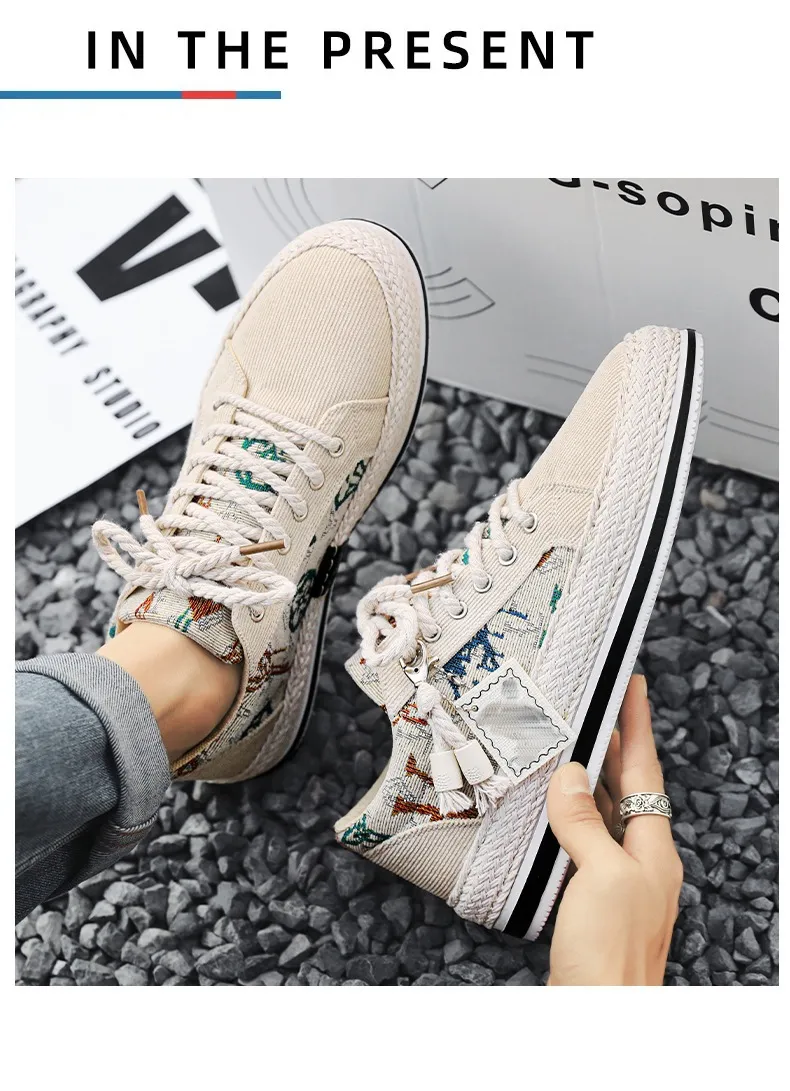 Men's Casual Canvas Shoes Breathable Lightweight Corduroy Loafers Old Beijing Style Flat Shoes Trendy Walking Sneakers for Spring showcase 12